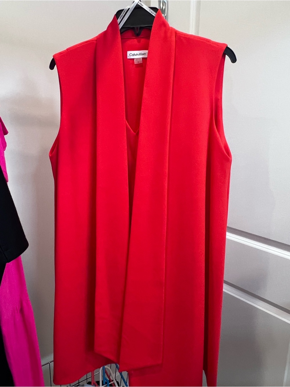 Calvin Klein Vibrant Orange Sleeveless Shift with Scarf Neck